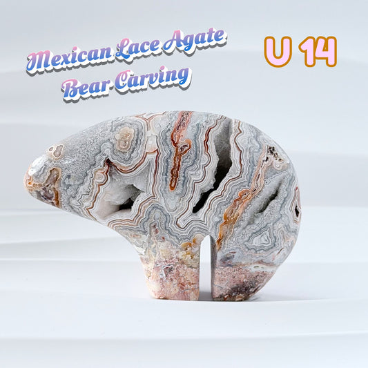 Mexican Lace Agate Bear Carving | U14