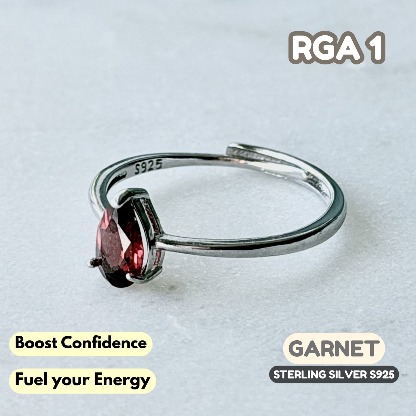 Garnet Ring on Sterling Silver S925 | RGA1