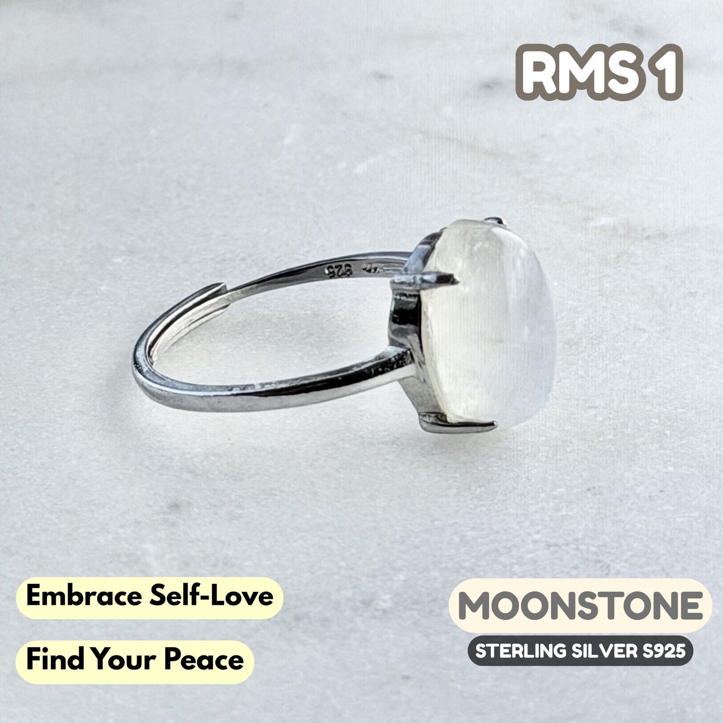 Moonstone Ring on Sterling Silver S925 | RMS1
