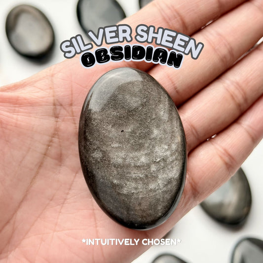 Silver Sheen Obsidian Palm Stone | Intuitively Chosen
