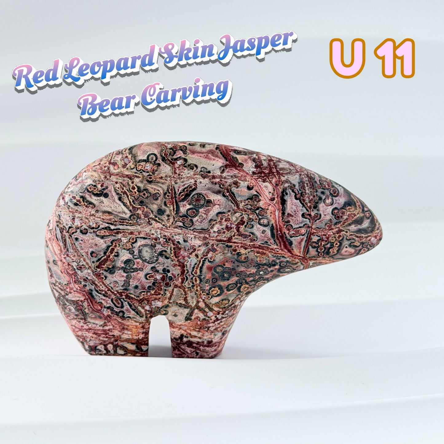 Red Leopard Skin Jasper Bear Carving | U11
