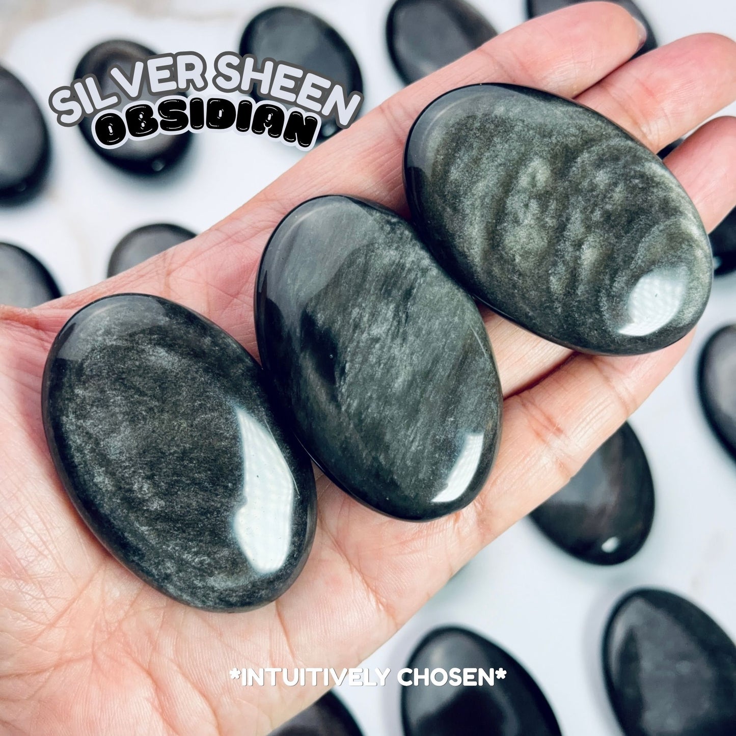 Silver Sheen Obsidian Palm Stone | Intuitively Chosen