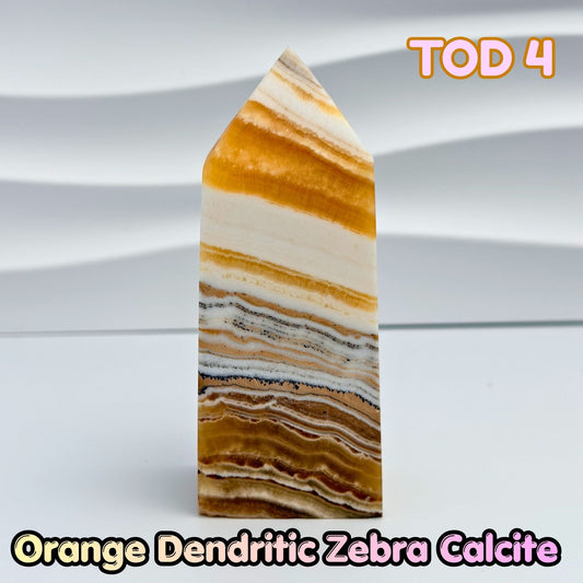 Orange Dedritic Zebra Calcite Obelisk Tower | TOD4