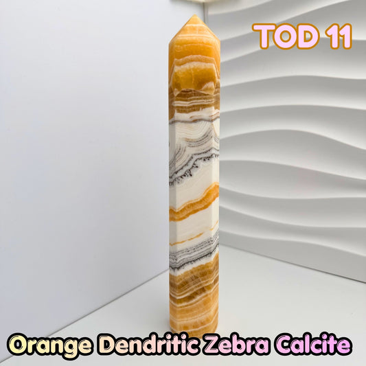 Orange Dedritic Zebra Calcite Obelisk Tower | TOD11