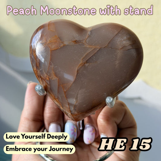 Peach Moonstone Heart with Stand | He15