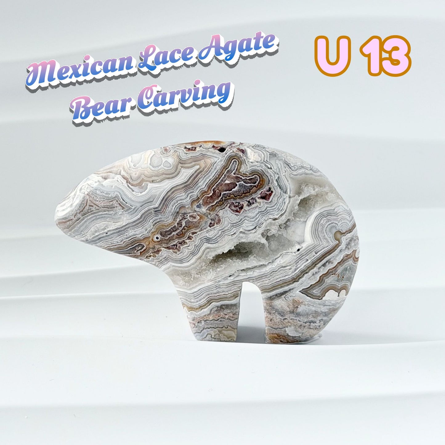 Mexican Lace Agate Bear Carving | U13