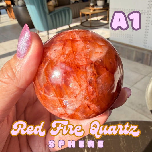 Red Fire Quartz Sphere with Rainbow Prismatic Inclusions | A1