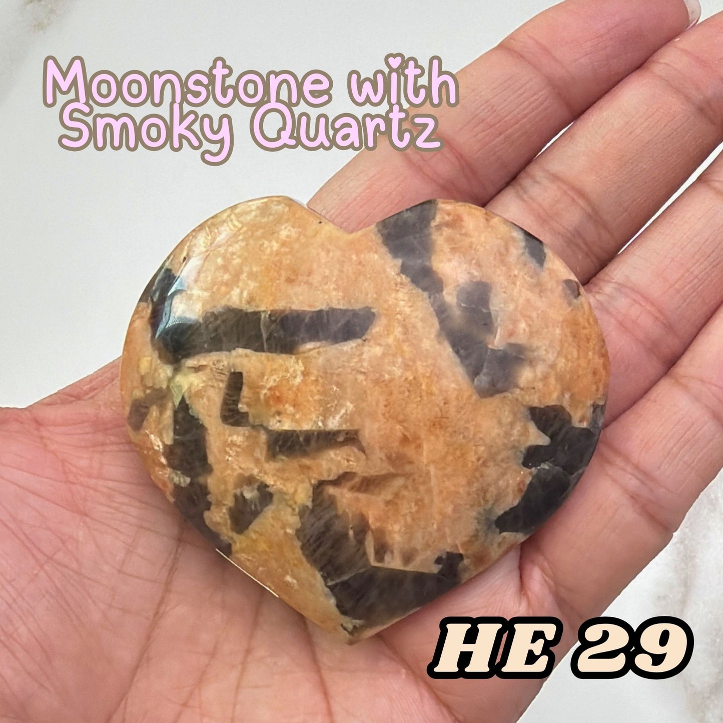 Moonstone Overgrown Smoky Quartz Heart Crystal Carving | He29
