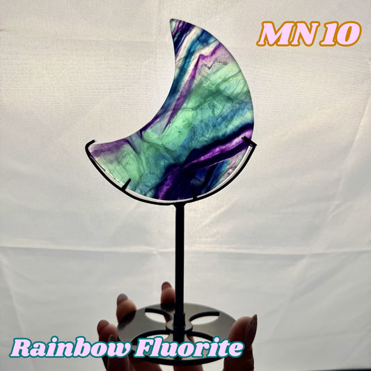 Rainbow Fluorite Moon on Stand | MN10