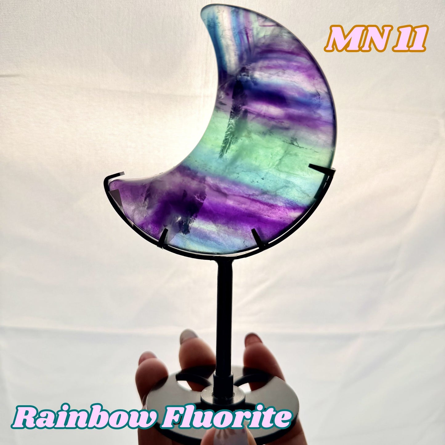 Rainbow Fluorite Moon on Stand | MN11
