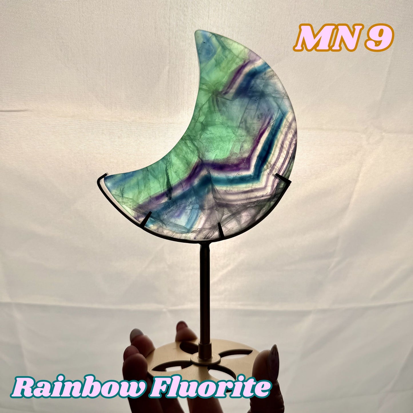 Rainbow Fluorite Moon on Stand | MN9