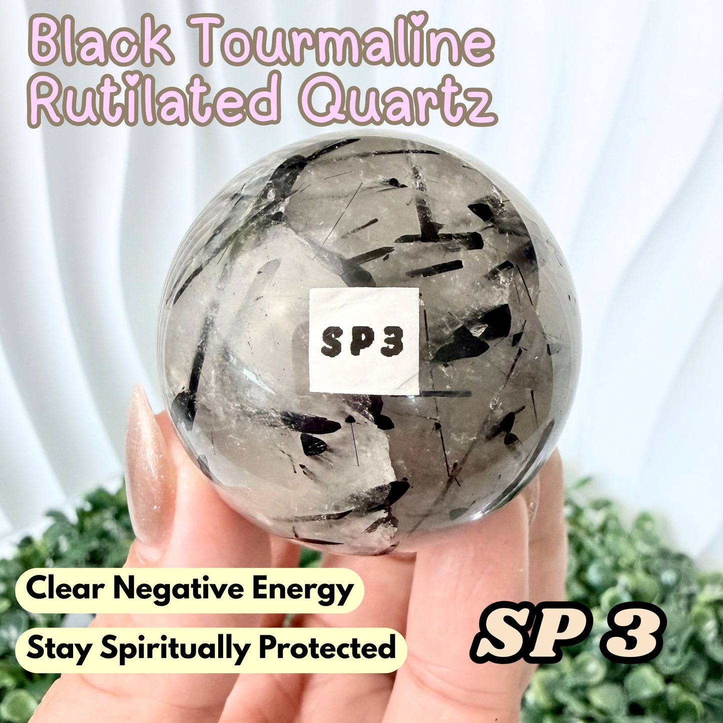 Black Tourmaline Rutilated Quartz Sphere | SP3