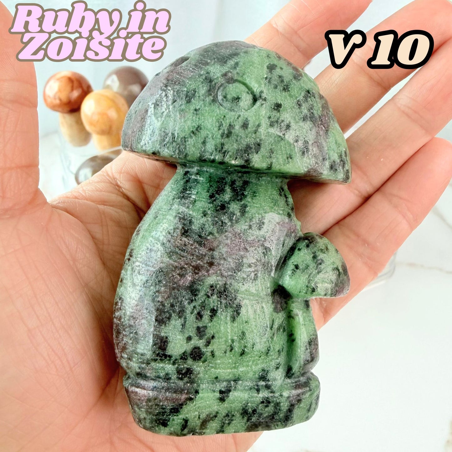 Ruby in Zoisite Mushroom Carving | V10