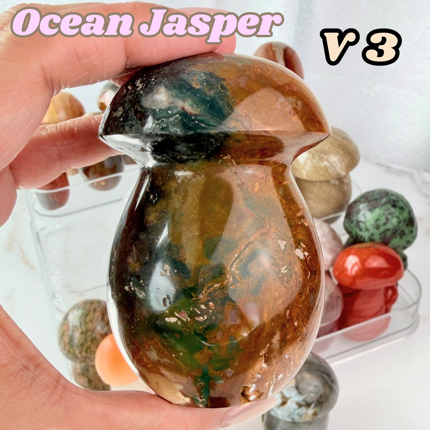 Ocean Jasper Mushroom Carving | V3