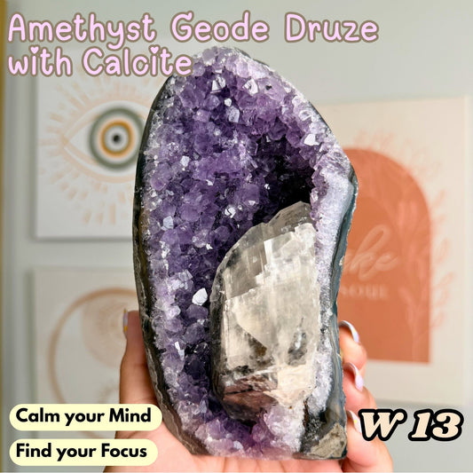 Amethyst Cathedral Geode with Large Calcite| W13