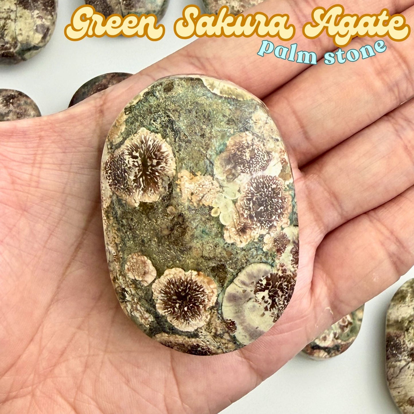 Green Sakura Agate Palm Stone | Intuitively Chosen