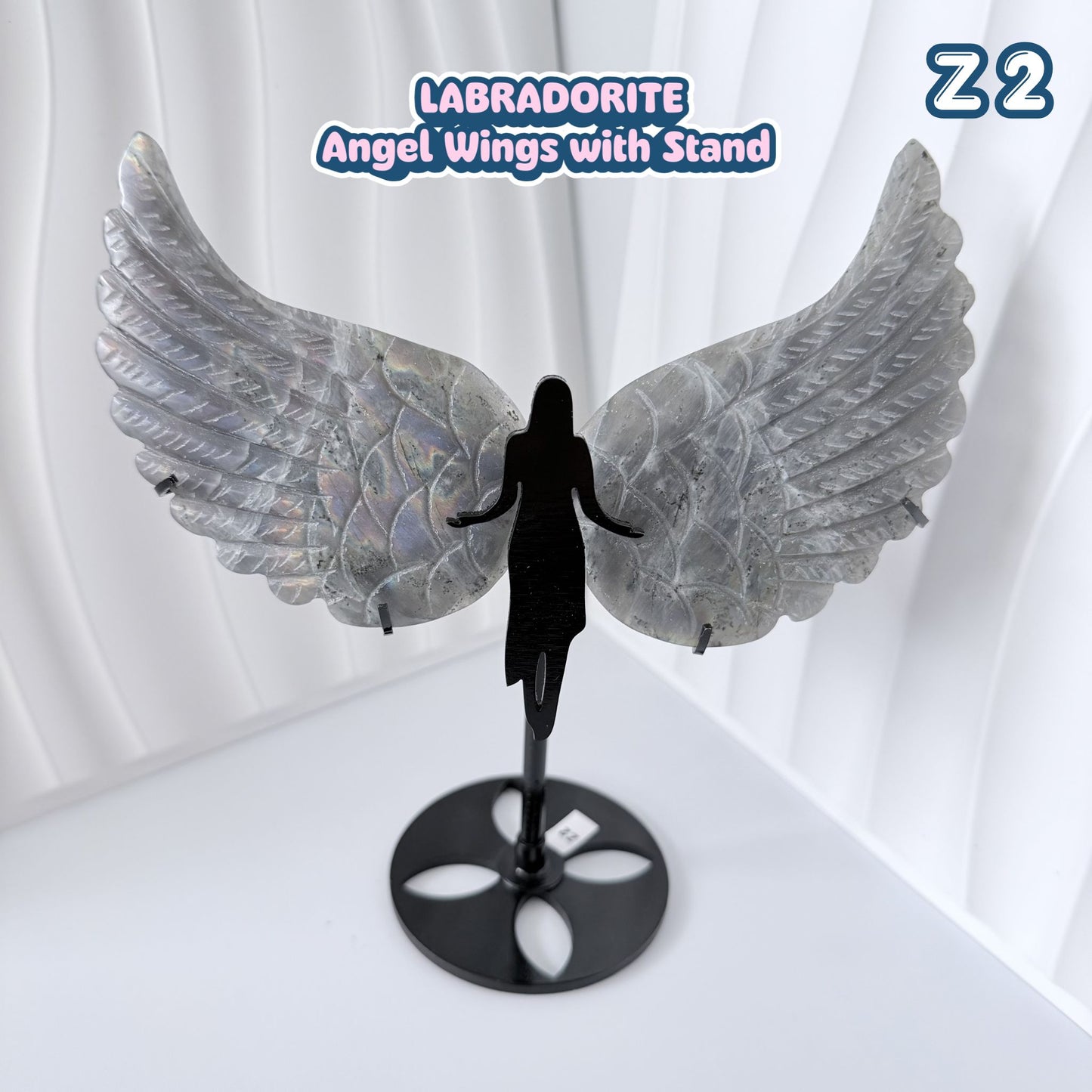 Labradorite Angel Wings with Stand | Z2