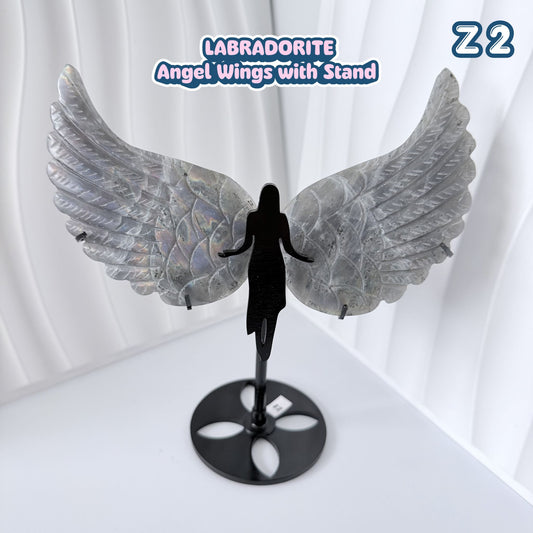 Labradorite Angel Wings with Stand | Z2