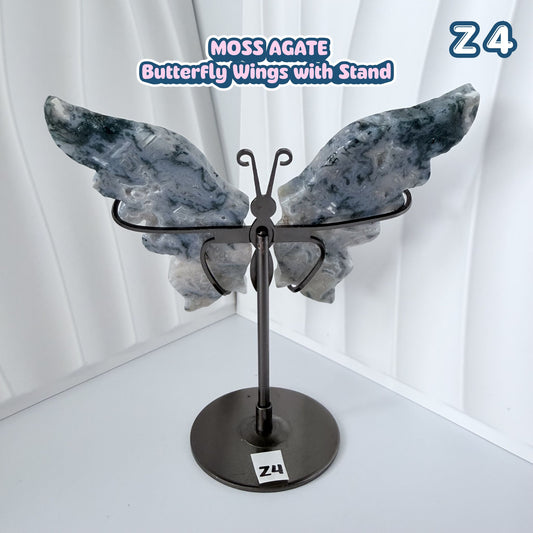 Moss Agate Butterfly Wings with Stand | Z4