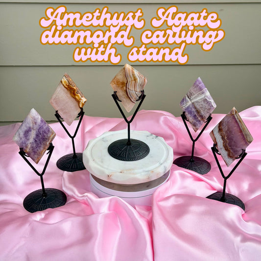 Mexican Amethyst with Crazy Lace Agate Diamond Carving with Stand | Q10