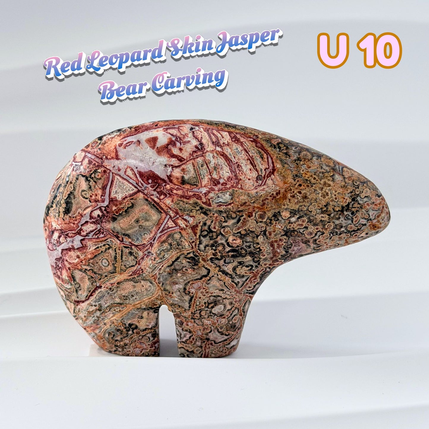 Red Leopard Skin Jasper Bear Carving | U10