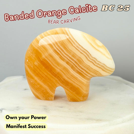 Banded Orange Calcite Bear Carving | BC25