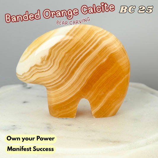 Banded Orange Calcite Bear Carving | BC25