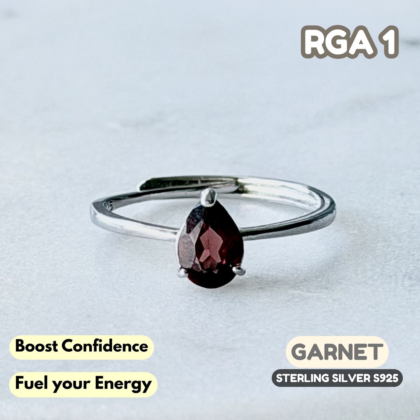 Garnet Ring on Sterling Silver S925 | RGA1