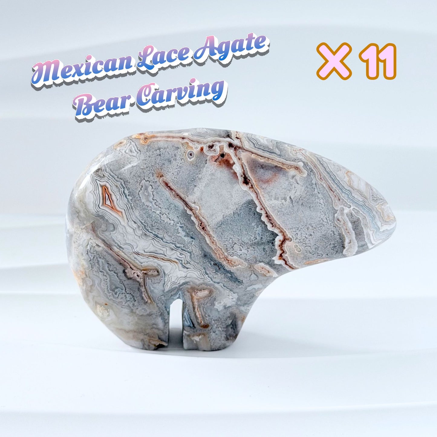 Mexican Lace Agate Bear Carving | X11