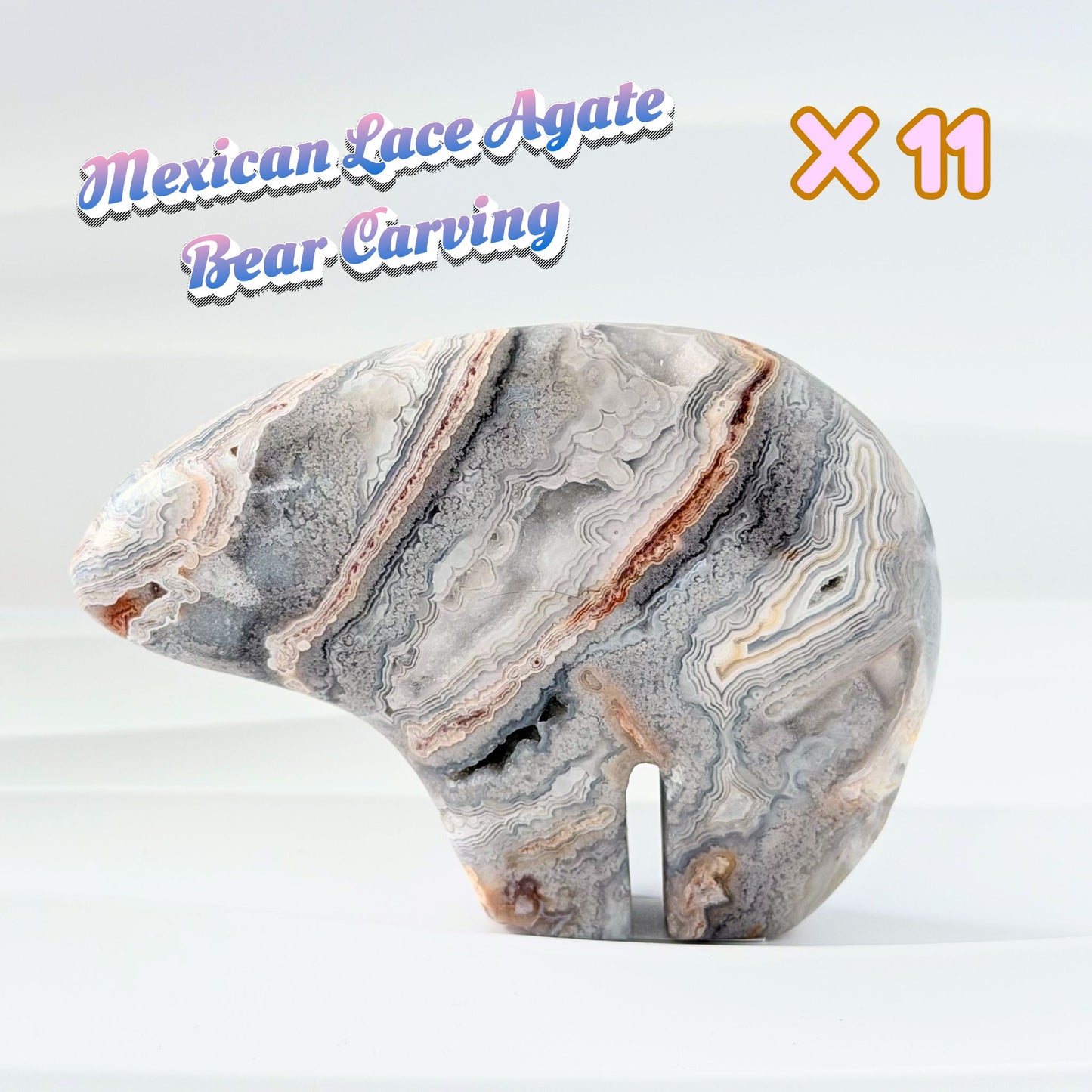 Mexican Lace Agate Bear Carving | X11