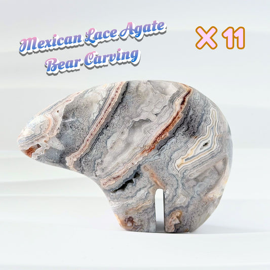 Mexican Lace Agate Bear Carving | X11