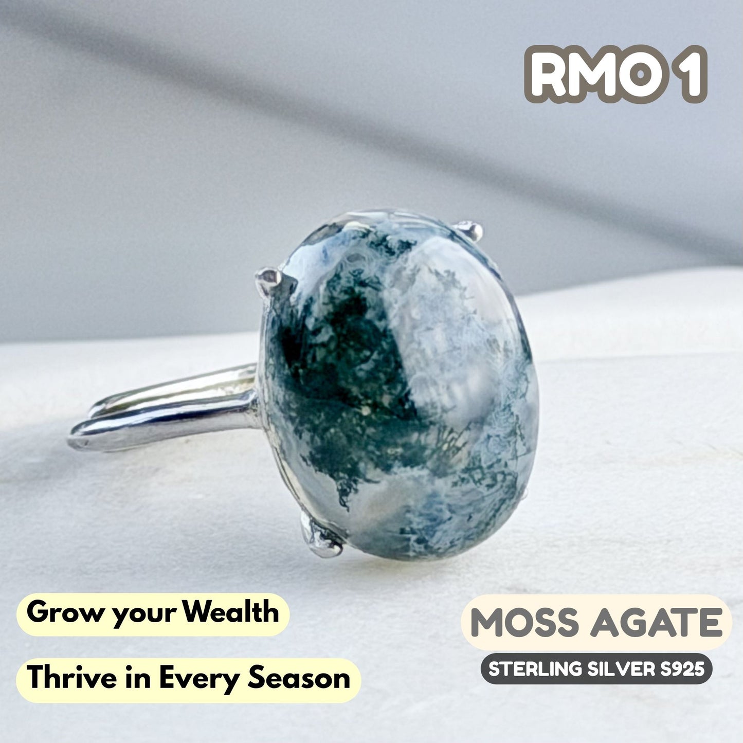 Moss Agate Ring on Sterling Silver S925 | RMO1
