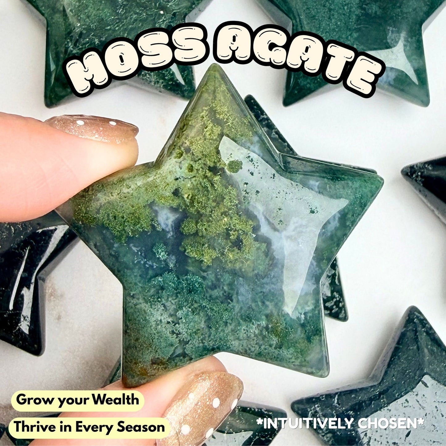Moss Agate Star Carving