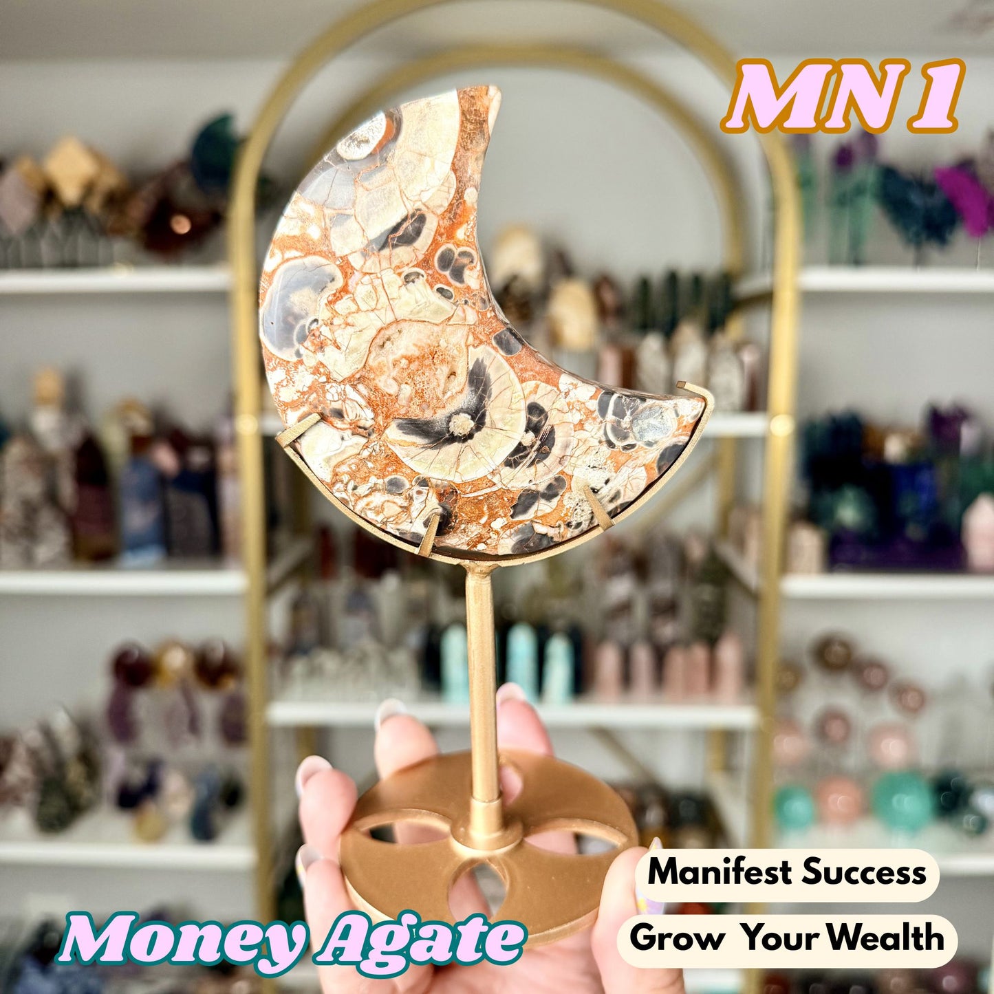 Money Agate Moon on Stand | MN1