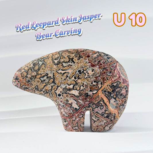 Red Leopard Skin Jasper Bear Carving | U10