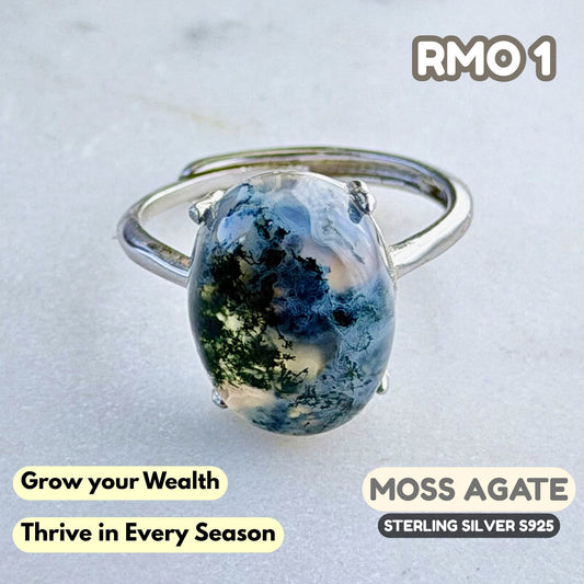 Moss Agate Ring on Sterling Silver S925 | RMO1