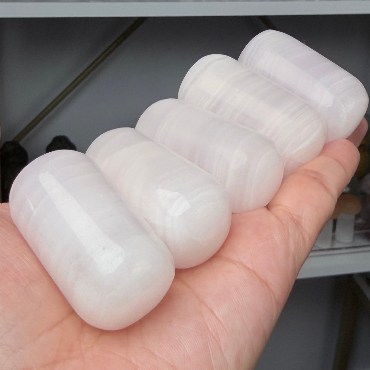 Pink Mangano Calcite Capsule UV-reactive | XL Tumbles | Intuitively Chosen