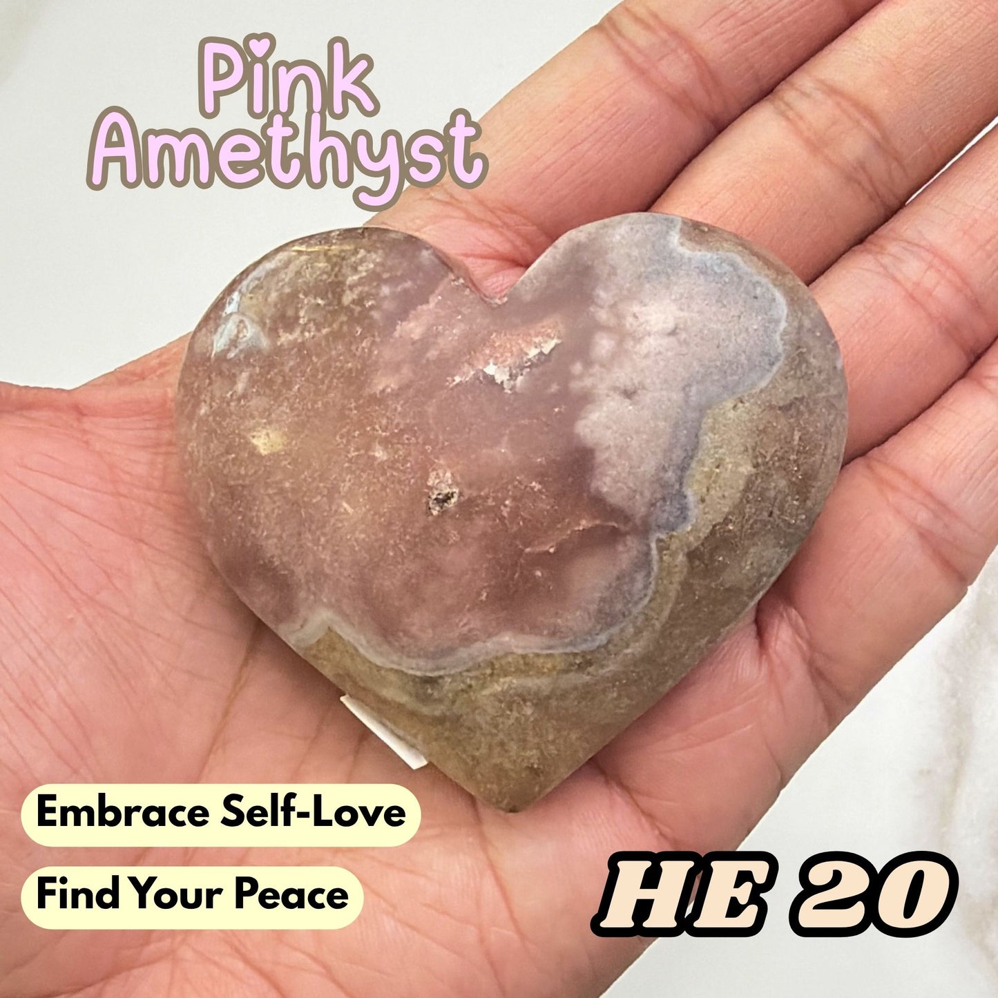 Pink Amethyst Heart Crystal Carving | He20