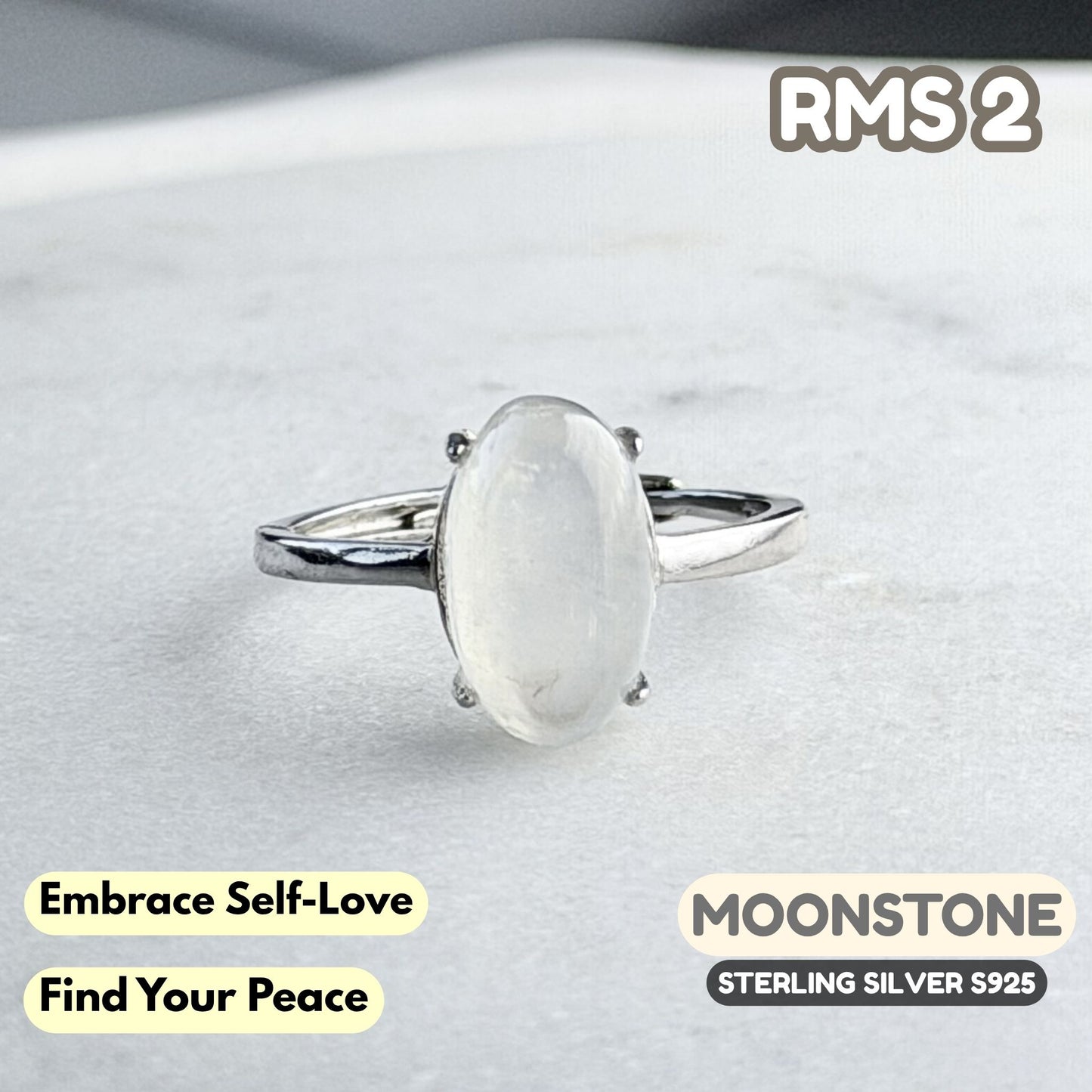 Moonstone Ring on Sterling Silver S925 | RMS2
