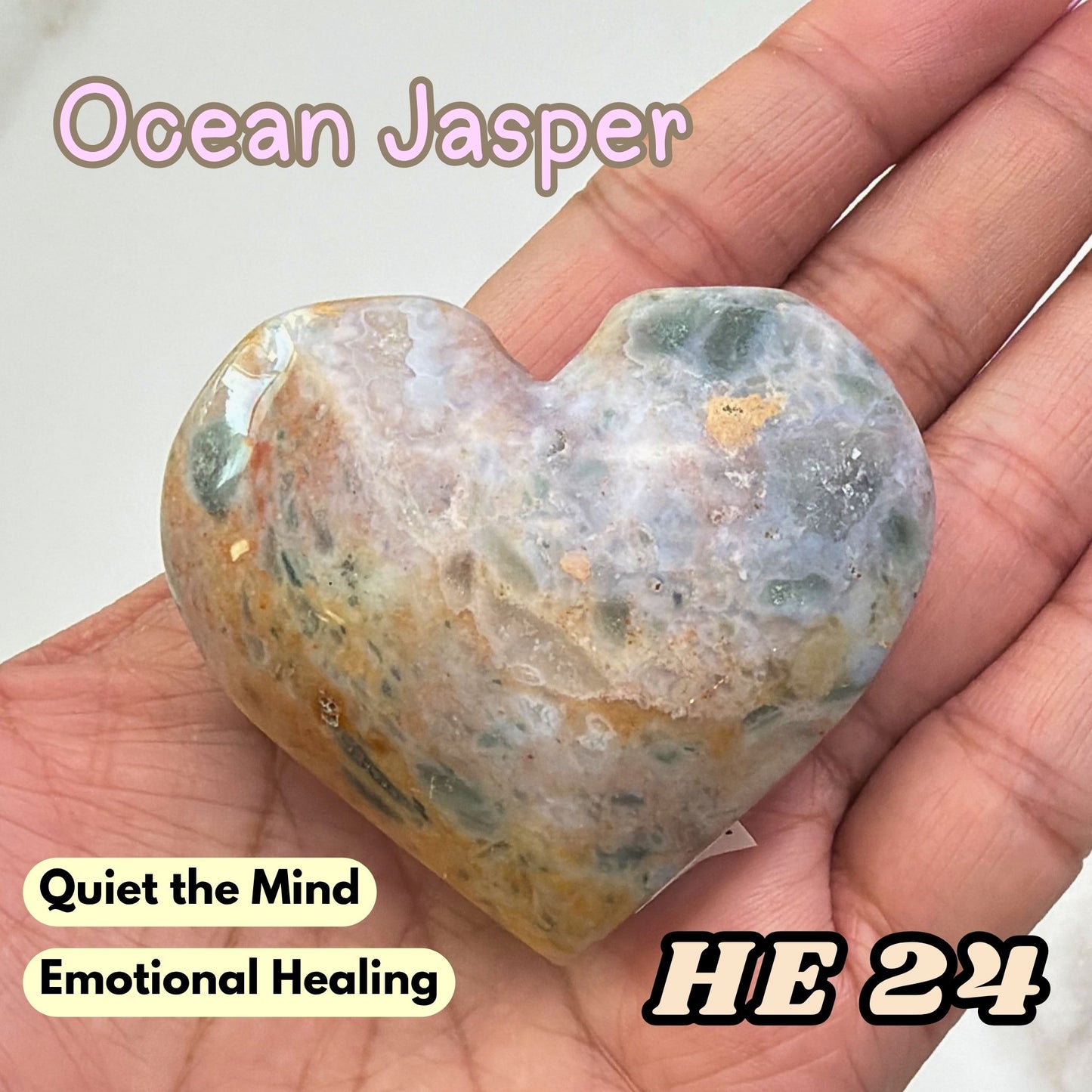Ocean Jasper Heart Crystal Carving | He24