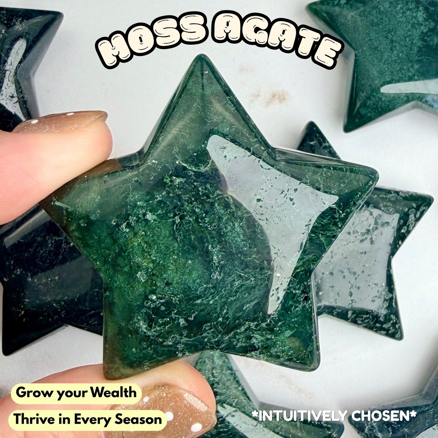 Moss Agate Star Carving