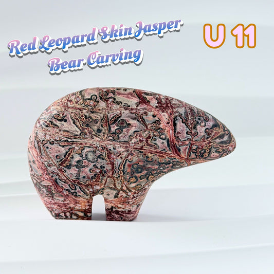 Red Leopard Skin Jasper Bear Carving | U11
