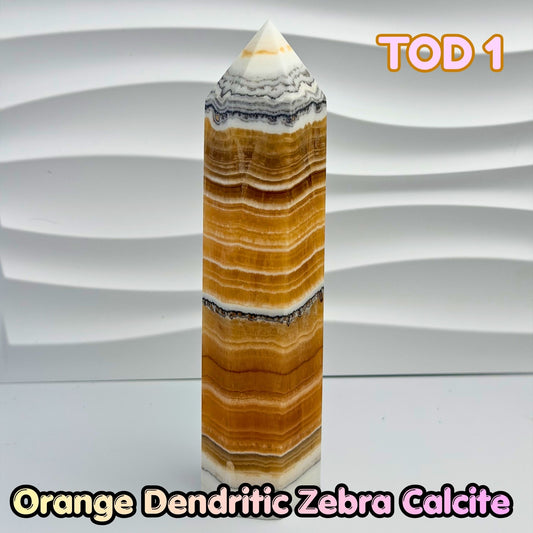 Orange Dedritic Zebra Calcite Obelisk Tower | TOD1