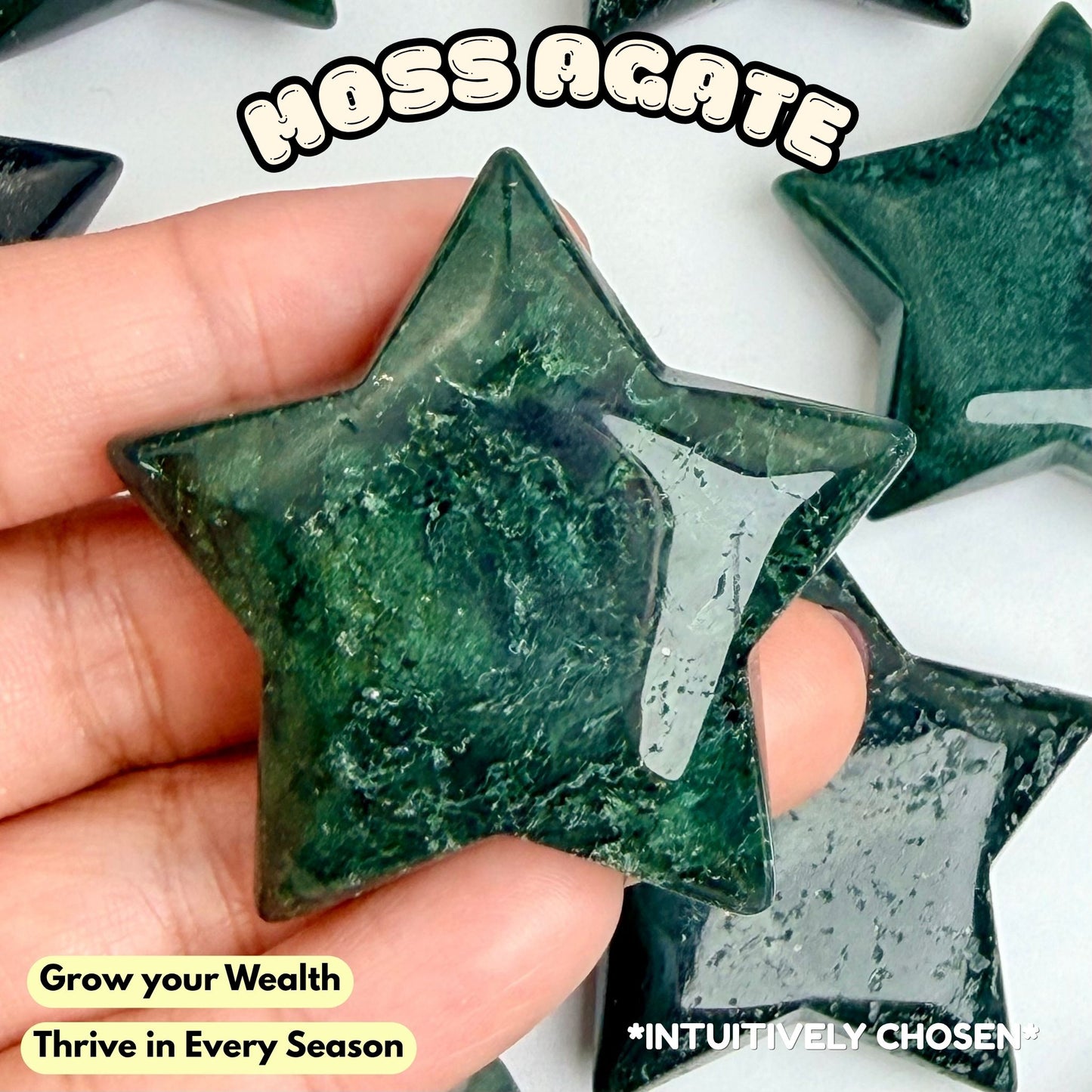 Moss Agate Star Carving