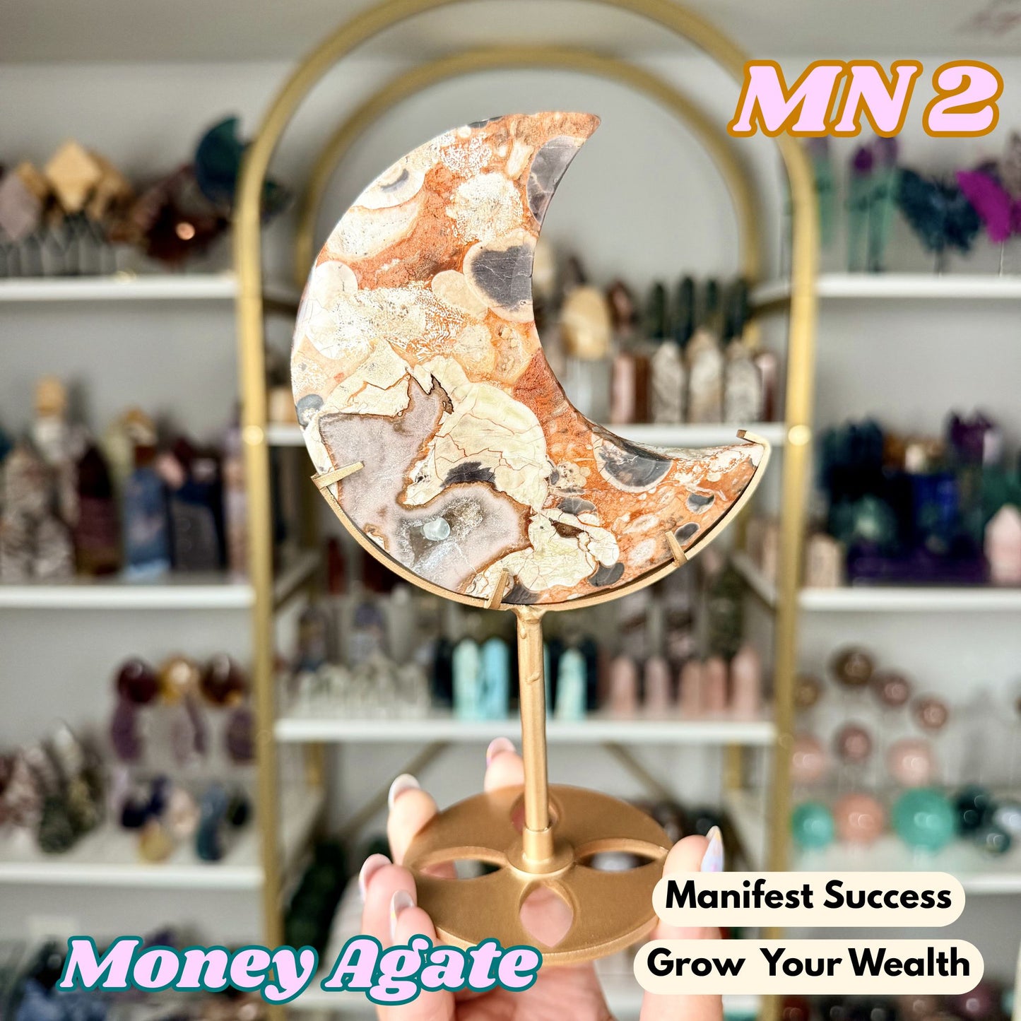 Money Agate Moon on Stand | MN2