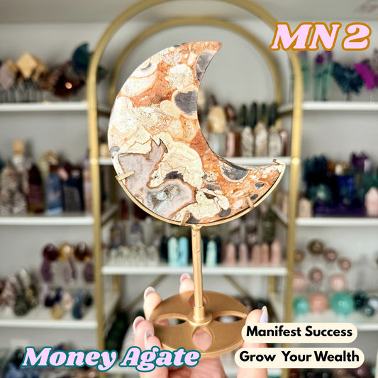 Money Agate Moon on Stand | MN2
