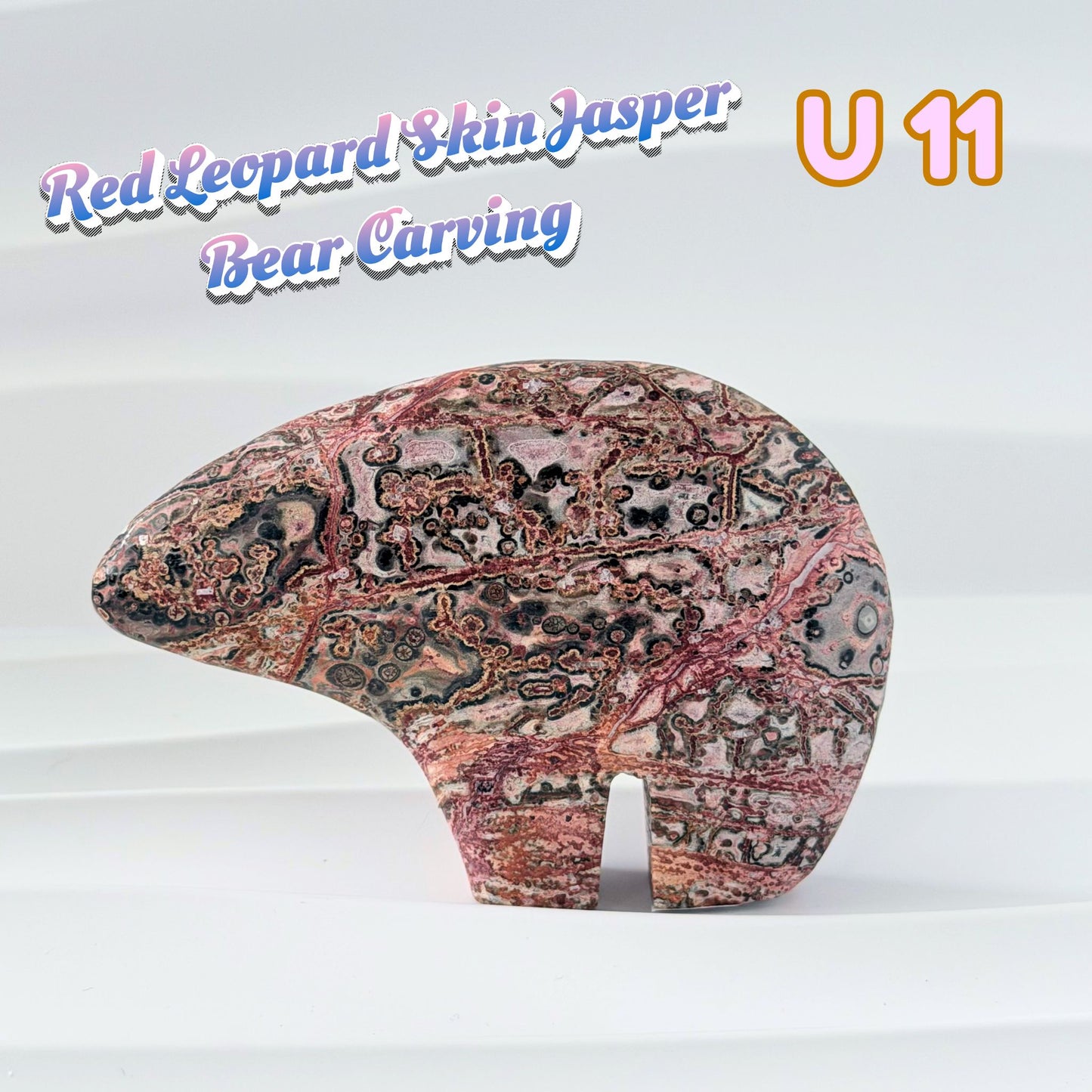 Red Leopard Skin Jasper Bear Carving | U11