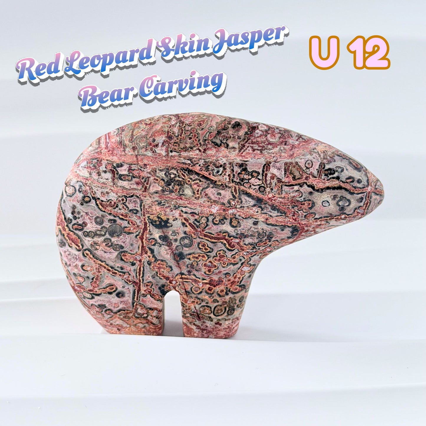 Red Leopard Skin Jasper Bear Carving | U12