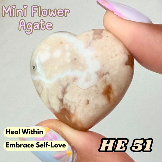 Mini Flower Agate Heart Carving | He51