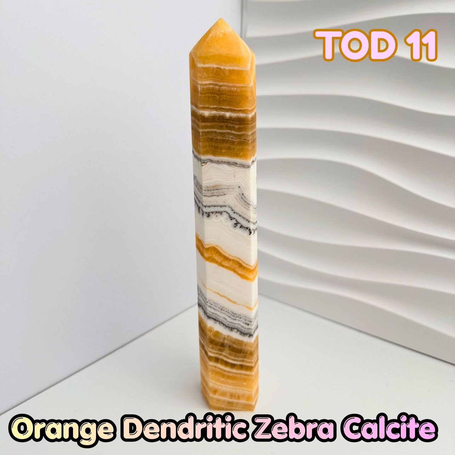 Orange Dedritic Zebra Calcite Obelisk Tower | TOD11